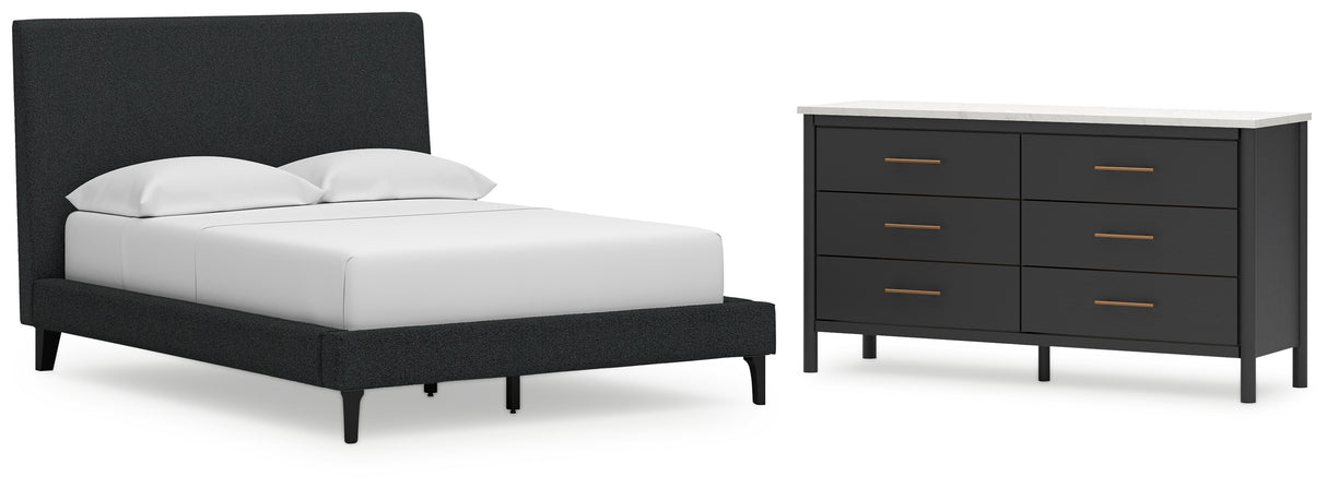 Cadmori Full Upholstered Bed with Dresser in Black from Ashley - Luna Furniture