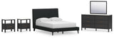 Cadmori Full Upholstered Bed with Mirrored Dresser and 2 Nightstands in Black from Ashley - Luna Furniture