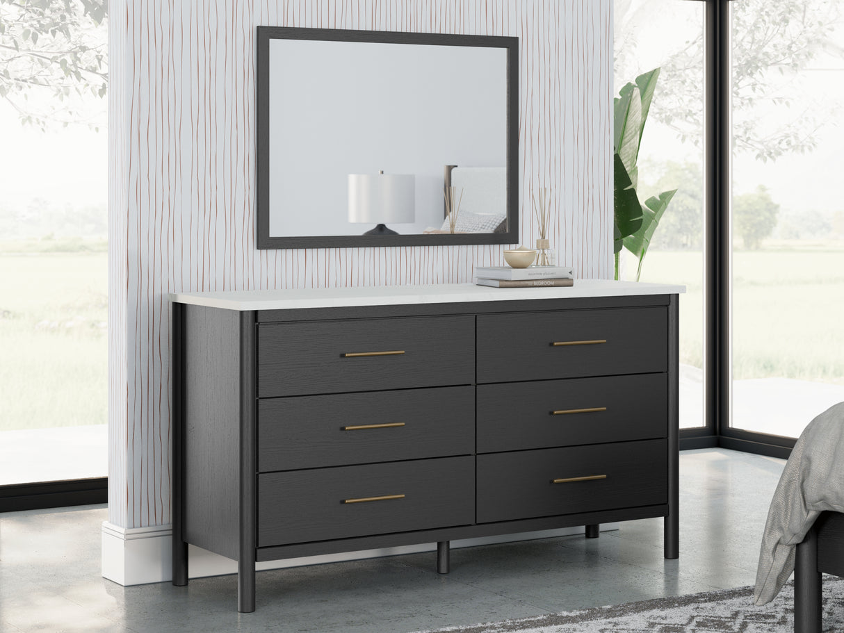 Cadmori Full Upholstered Bed with Mirrored Dresser and 2 Nightstands in Black from Ashley - Luna Furniture