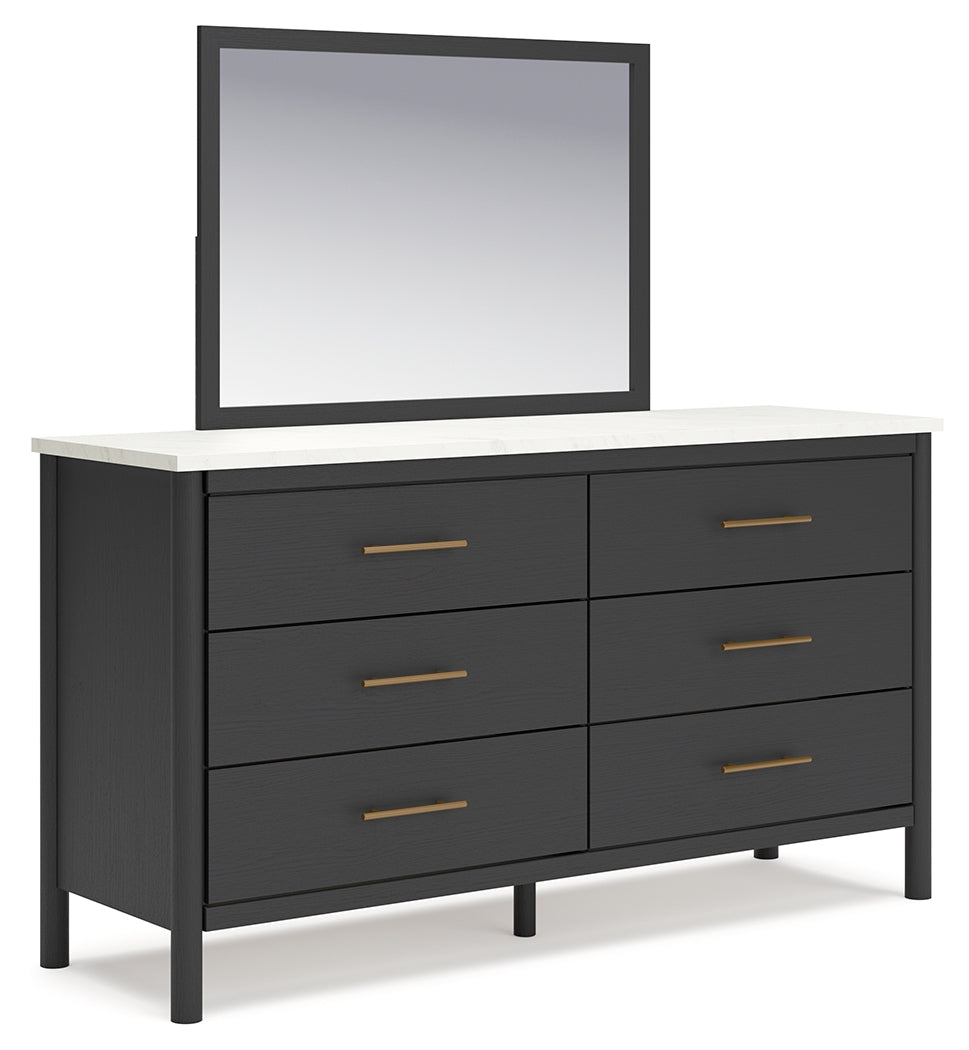 Cadmori Full Upholstered Bed with Mirrored Dresser and 2 Nightstands in Black from Ashley - Luna Furniture