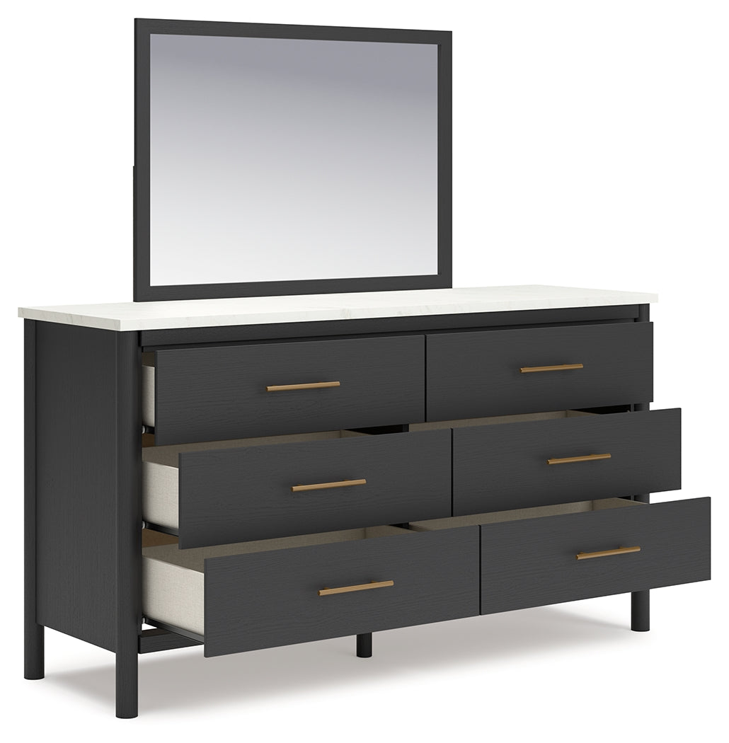 Cadmori Full Upholstered Bed with Mirrored Dresser and 2 Nightstands in Black from Ashley - Luna Furniture