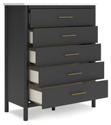 Cadmori Full Upholstered Bed with Mirrored Dresser and Chest in Black from Ashley - Luna Furniture