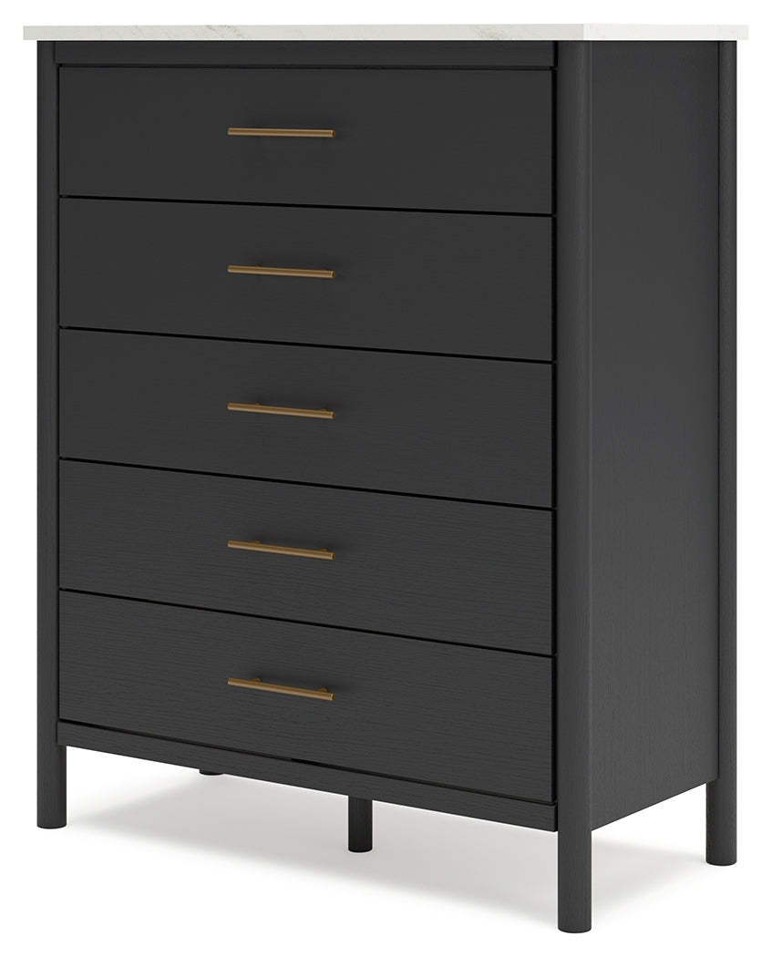 Cadmori Full Upholstered Bed with Mirrored Dresser and Chest in Black from Ashley - Luna Furniture