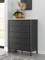 Cadmori Full Upholstered Bed with Mirrored Dresser and Chest in Black from Ashley - Luna Furniture