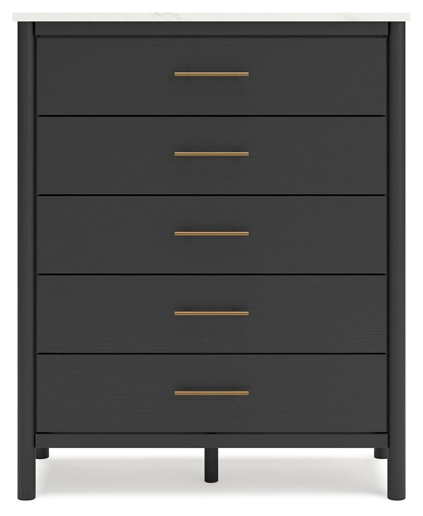 Cadmori Full Upholstered Bed with Mirrored Dresser and Chest in Black from Ashley - Luna Furniture