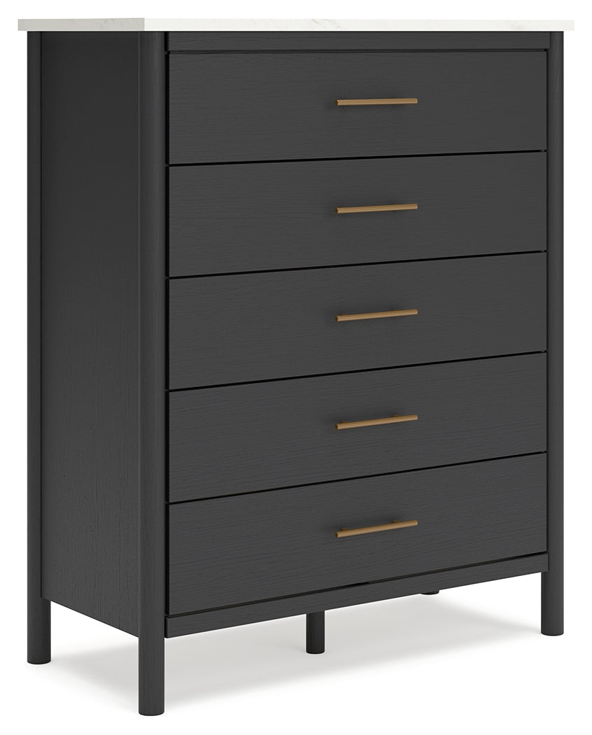 Cadmori Full Upholstered Bed with Mirrored Dresser, Chest and 2 Nightstands in Black from Ashley - Luna Furniture