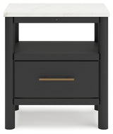 Cadmori Full Upholstered Bed with Mirrored Dresser, Chest and 2 Nightstands in Black from Ashley - Luna Furniture