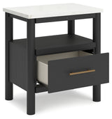 Cadmori Full Upholstered Bed with Mirrored Dresser, Chest and Nightstand in Black from Ashley - Luna Furniture