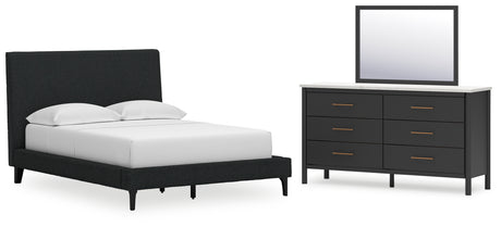 Cadmori Full Upholstered Bed with Mirrored Dresser in Black from Ashley - Luna Furniture