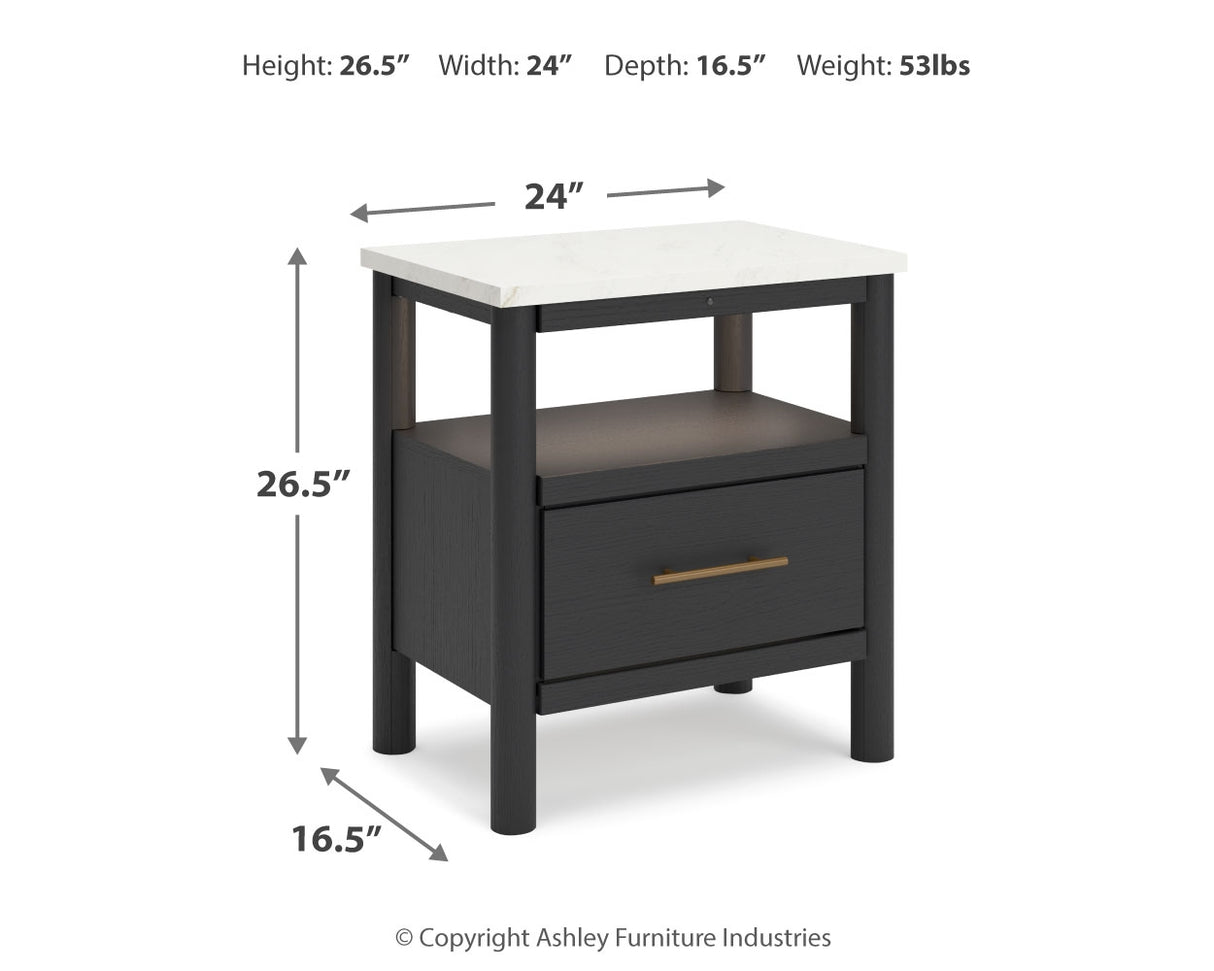 Cadmori Full Upholstered Panel Bed with 2 Nightstands in Black/White from Ashley - Luna Furniture