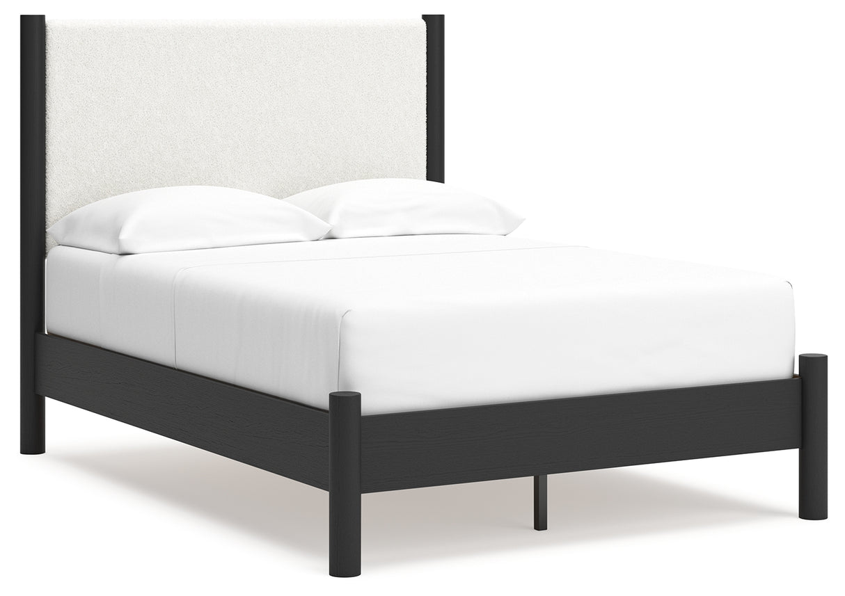 Cadmori Full Upholstered Panel Bed with 2 Nightstands in Black/White from Ashley - Luna Furniture