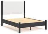 Cadmori Full Upholstered Panel Bed with 2 Nightstands in Black/White from Ashley - Luna Furniture