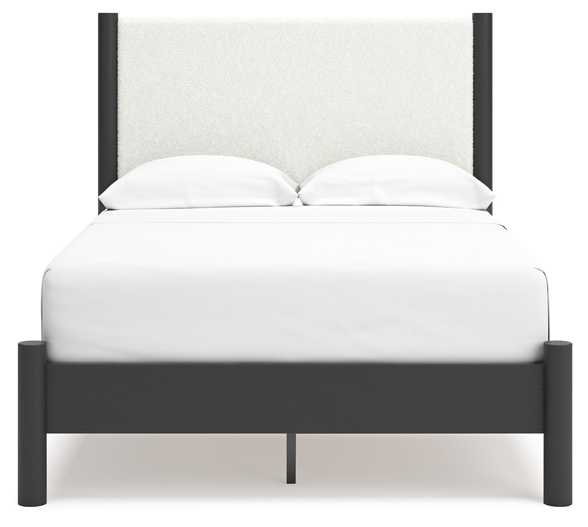 Cadmori Full Upholstered Panel Bed with 2 Nightstands in Black/White from Ashley - Luna Furniture