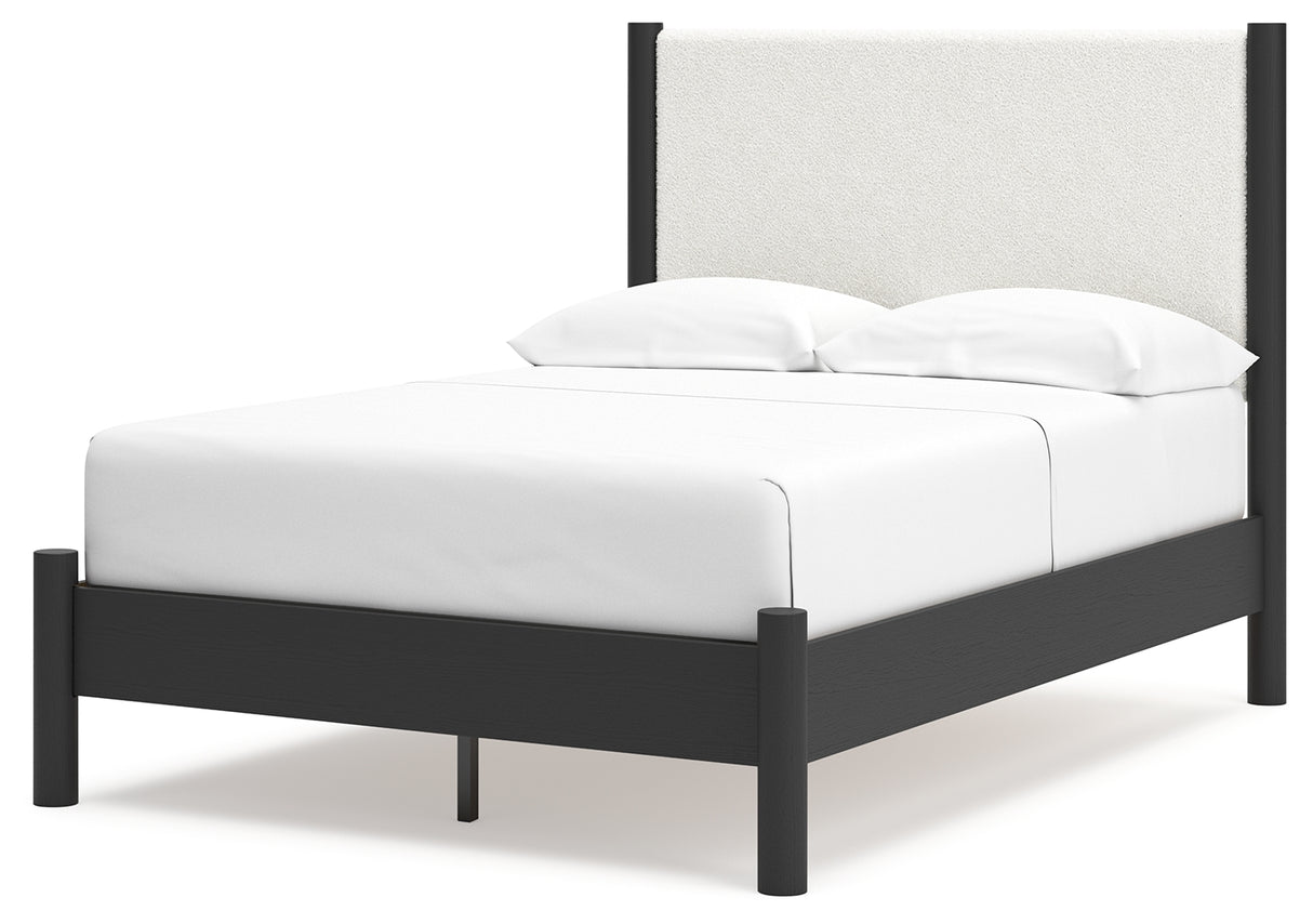 Cadmori Full Upholstered Panel Bed with 2 Nightstands in Black/White from Ashley - Luna Furniture