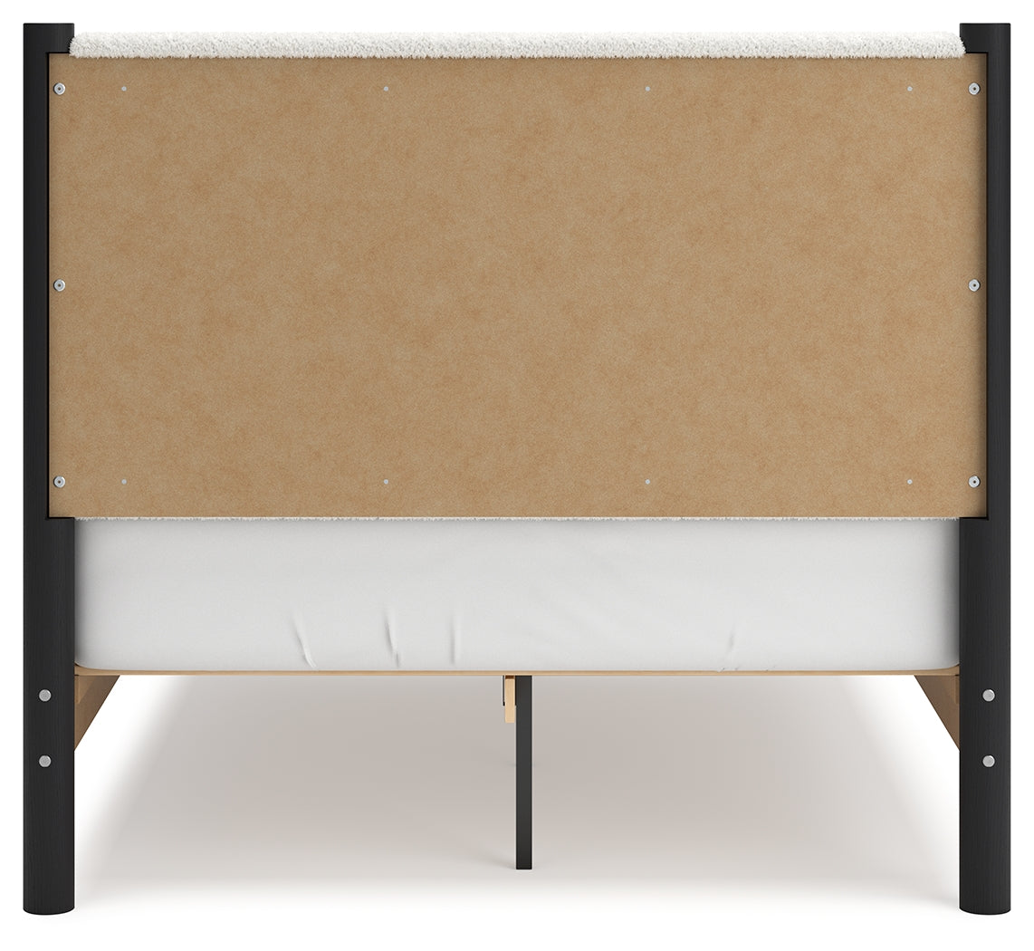 Cadmori Full Upholstered Panel Bed with 2 Nightstands in Black/White from Ashley - Luna Furniture