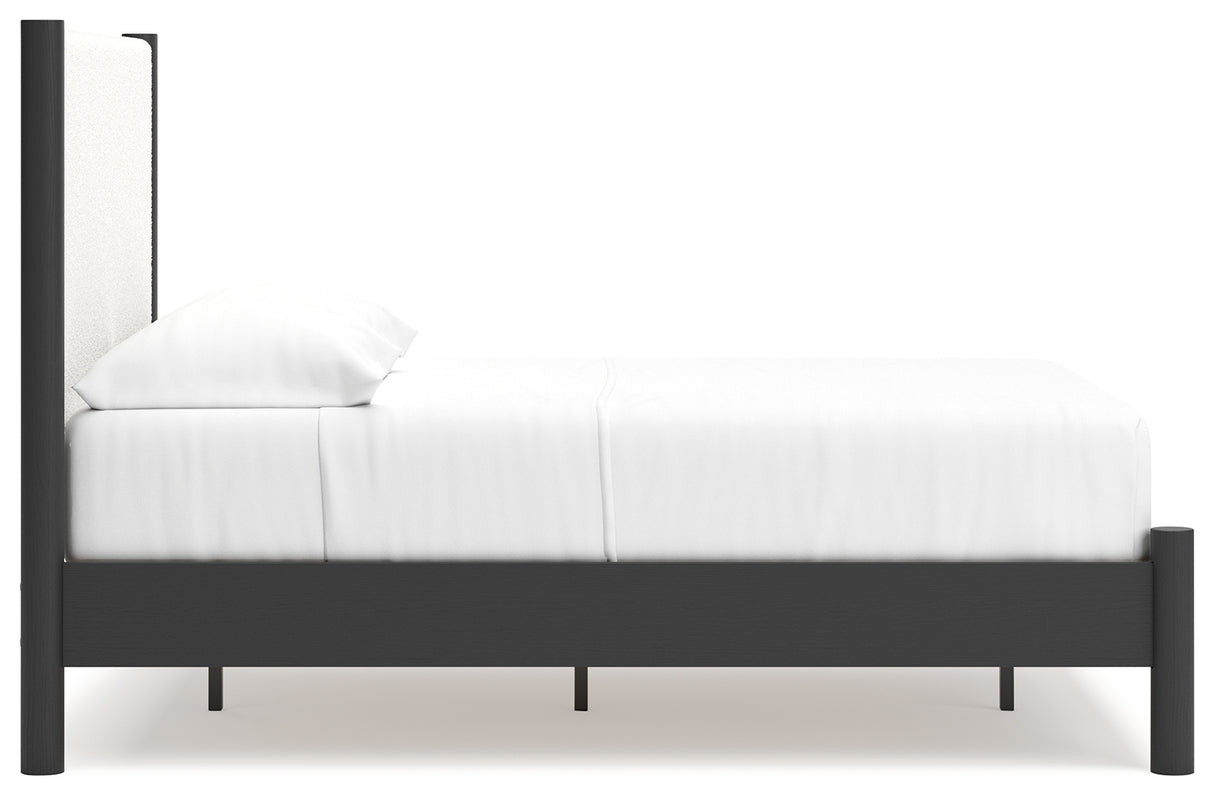 Cadmori Full Upholstered Panel Bed with 2 Nightstands in Black/White from Ashley - Luna Furniture