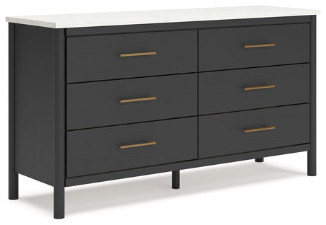 Cadmori Full Upholstered Panel Bed with Dresser and 2 Nightstands in Black/White from Ashley - Luna Furniture