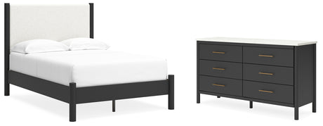 Cadmori Full Upholstered Panel Bed with Dresser in Black/White from Ashley - Luna Furniture