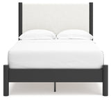 Cadmori Full Upholstered Panel Bed with Mirrored Dresser and 2 Nightstands in Black/White from Ashley - Luna Furniture