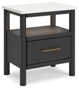 Cadmori Full Upholstered Panel Bed with Mirrored Dresser and 2 Nightstands in Black/White from Ashley - Luna Furniture