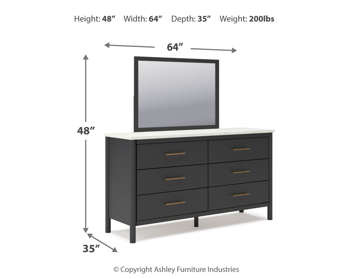 Cadmori Full Upholstered Panel Bed with Mirrored Dresser and 2 Nightstands in Black/White - PKG020267