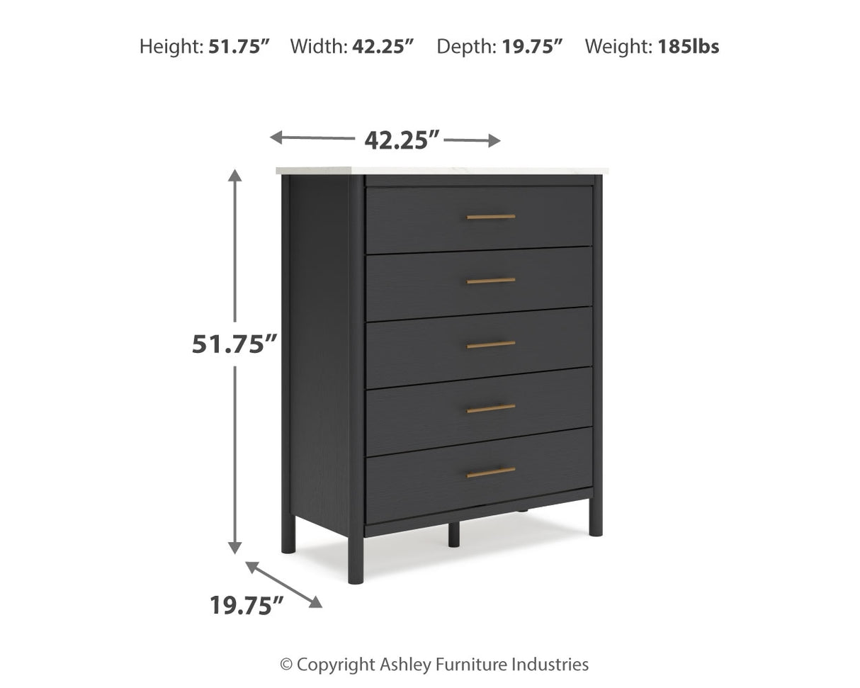 Cadmori Full Upholstered Panel Bed with Mirrored Dresser and Chest in Black/White from Ashley - Luna Furniture