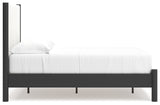 Cadmori Full Upholstered Panel Bed with Mirrored Dresser and Nightstand in Black/White from Ashley - Luna Furniture