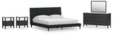 Cadmori King Upholstered Bed with Mirrored Dresser and 2 Nightstands in Black from Ashley - Luna Furniture