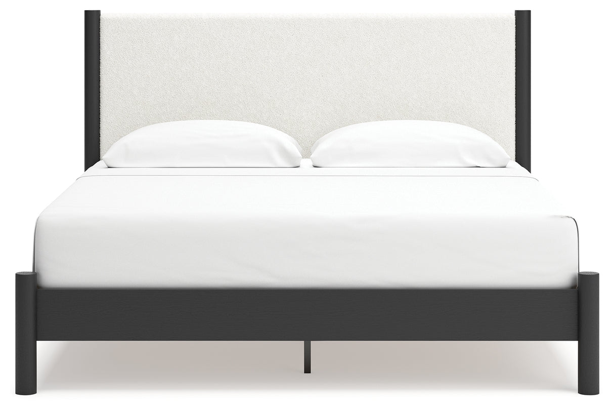 Cadmori King Upholstered Panel Bed with 2 Nightstands in Black/White from Ashley - Luna Furniture