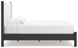 Cadmori King Upholstered Panel Bed with 2 Nightstands in Black/White from Ashley - Luna Furniture