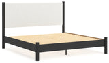 Cadmori King Upholstered Panel Bed with Dresser and 2 Nightstands in Black/White - PKG020282