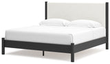 Cadmori King Upholstered Panel Bed with Dresser and 2 Nightstands in Black/White - PKG020282