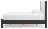 Cadmori King Upholstered Panel Bed with Dresser and 2 Nightstands in Black/White - PKG020282