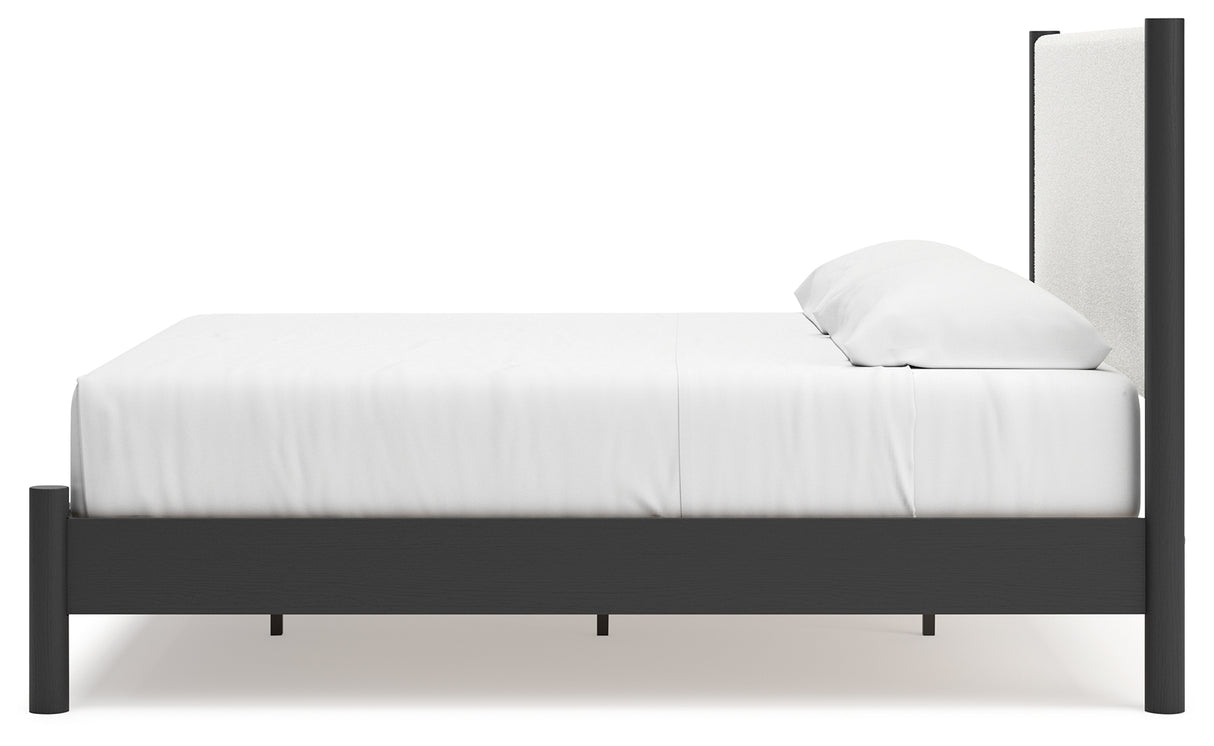 Cadmori King Upholstered Panel Bed with Dresser and 2 Nightstands in Black/White from Ashley - Luna Furniture