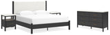 Cadmori King Upholstered Panel Bed with Dresser and 2 Nightstands in Black/White - PKG020282