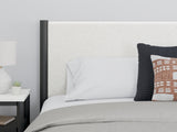 Cadmori King Upholstered Panel Bed with Dresser and 2 Nightstands in Black/White - PKG020282