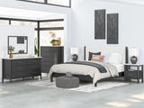 Cadmori King Upholstered Panel Bed with Mirrored Dresser, Chest and 2 Nightstands in Black/White from Ashley - Luna Furniture