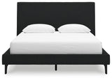 Cadmori Queen Upholstered Bed with 2 Nightstands in Black from Ashley - Luna Furniture