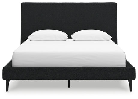 Cadmori Queen Upholstered Bed with 2 Nightstands in Black - PKG020694