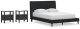 Cadmori Queen Upholstered Bed with 2 Nightstands in Black from Ashley - Luna Furniture