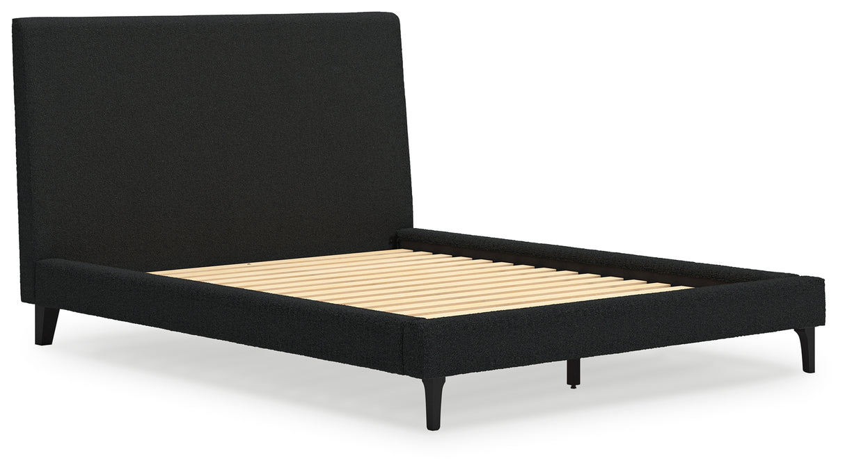 Cadmori Queen Upholstered Bed with 2 Nightstands in Black from Ashley - Luna Furniture