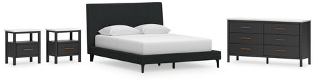 Cadmori Queen Upholstered Bed with Dresser and 2 Nightstands in Black from Ashley - Luna Furniture