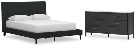 Cadmori Queen Upholstered Bed with Dresser in Black - PKG020692