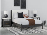 Cadmori Queen Upholstered Panel Bed with 2 Nightstands in Black/White from Ashley - Luna Furniture