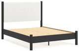 Cadmori Queen Upholstered Panel Bed with 2 Nightstands in Black/White from Ashley - Luna Furniture