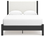 Cadmori Queen Upholstered Panel Bed with 2 Nightstands in Black/White from Ashley - Luna Furniture