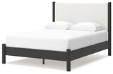 Cadmori Queen Upholstered Panel Bed with 2 Nightstands in Black/White from Ashley - Luna Furniture