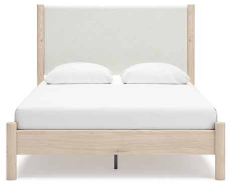 Cadmori Queen Upholstered Panel Bed with 2 Nightstands in Two-tone from Ashley - Luna Furniture