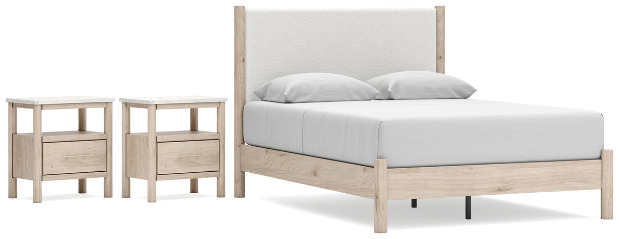 Cadmori Queen Upholstered Panel Bed with 2 Nightstands in Two-tone from Ashley - Luna Furniture