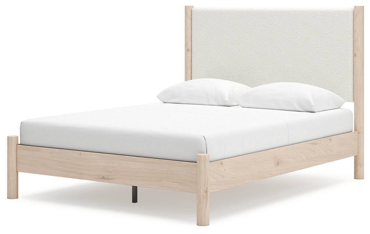 Cadmori Queen Upholstered Panel Bed with 2 Nightstands in Two-tone from Ashley - Luna Furniture